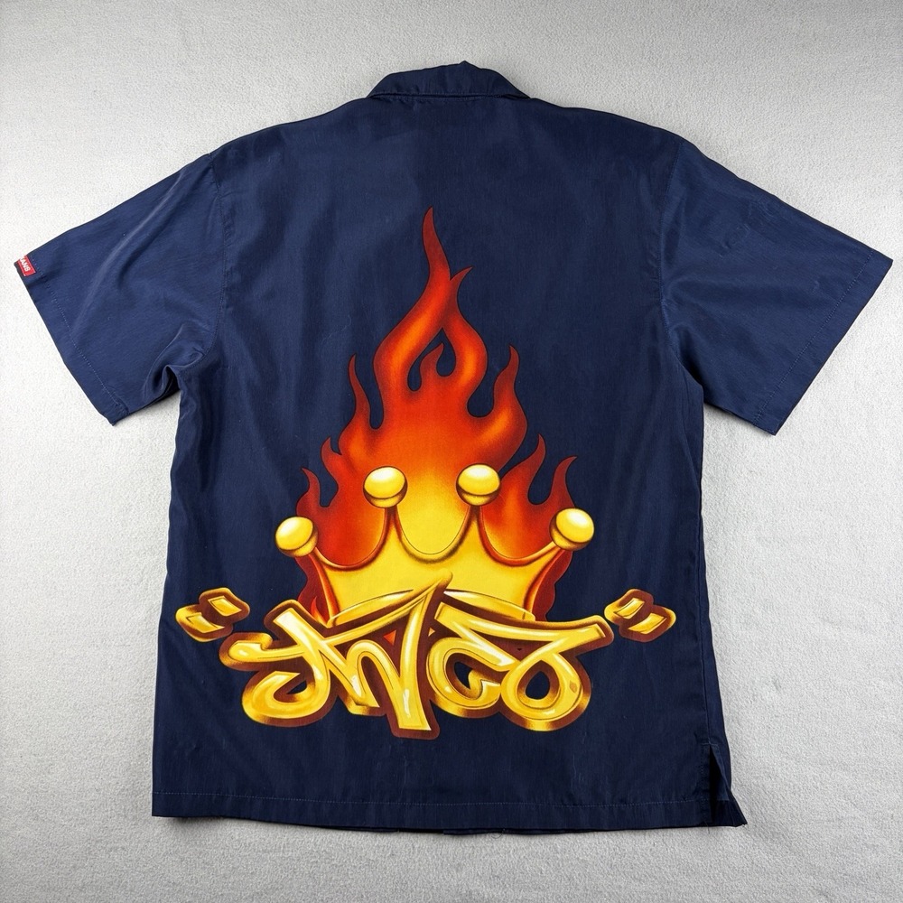Y2K JNCO Jeans Flame Crown Button Up Shirt L 14/16 Made in Russia